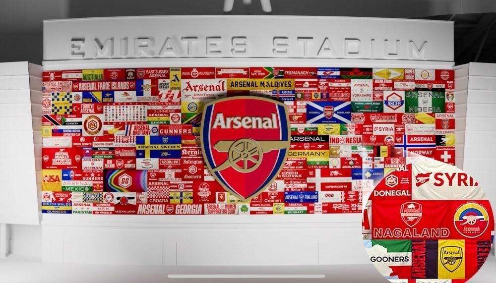 The art installation outside the Emirates which consists of supporters’ clubs’ banners and flags from across the word, including one from Nagaland.